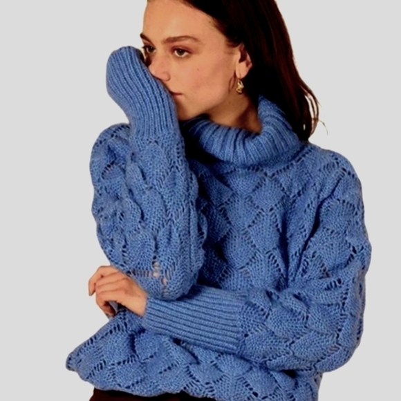 FRNCH Paris textured knit turtleneck sweater navy blue small/medium nwt - Picture 1 of 10
